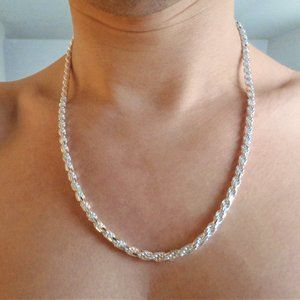 Thick 5.6mm Rope Chain 26", PREMIUM Solid 925 Sterling Silver Stamped 925 Italy